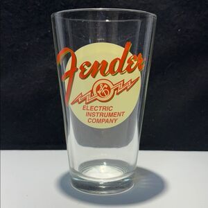 Fender Clear Pint Glass with Yellow Circle and Red Script
